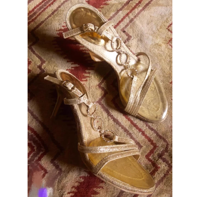 Sandal Stiletto Bertali Emas d - Strappy Heeled Sandals ulasan dan harga