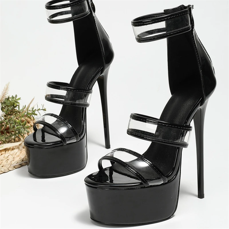 Sandal Platform Bertali Transp - Strappy Heeled Sandals ulasan dan harga